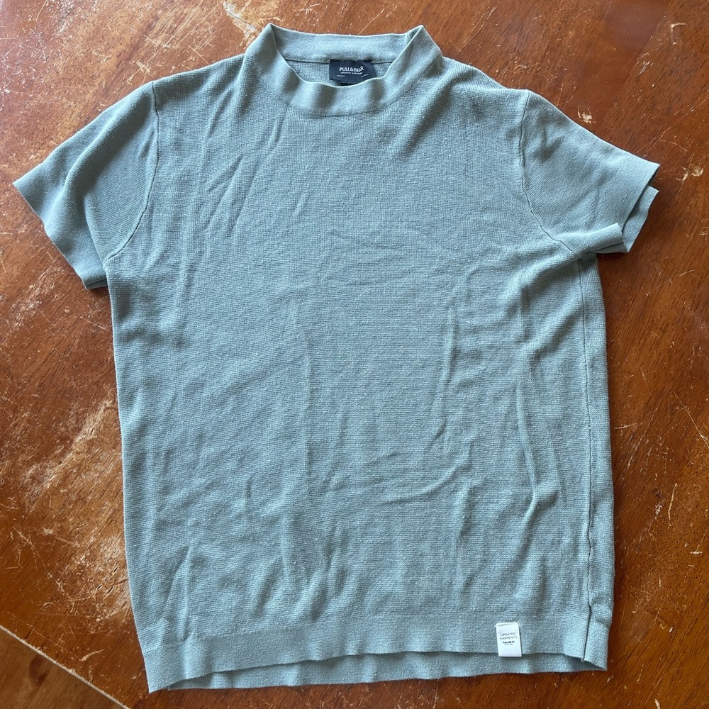 PULL&BEAR Green Knit Short Sleeve T-Shirt